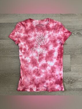 Aeropostale Pink Tie-Dye Rose Graphic Short Sleeve Tee